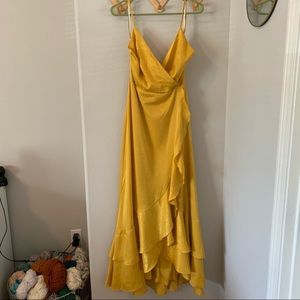 Lulus yellow wrap strappy back dress